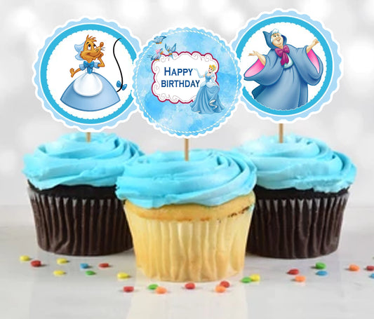 Cinderella Theme Birthday Party Cupcake Toppers
