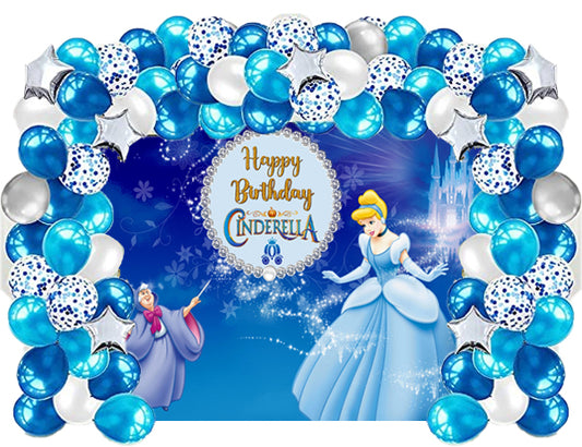 Cinderella Theme Birthday Party Decoration kit with Backdrop & Balloons