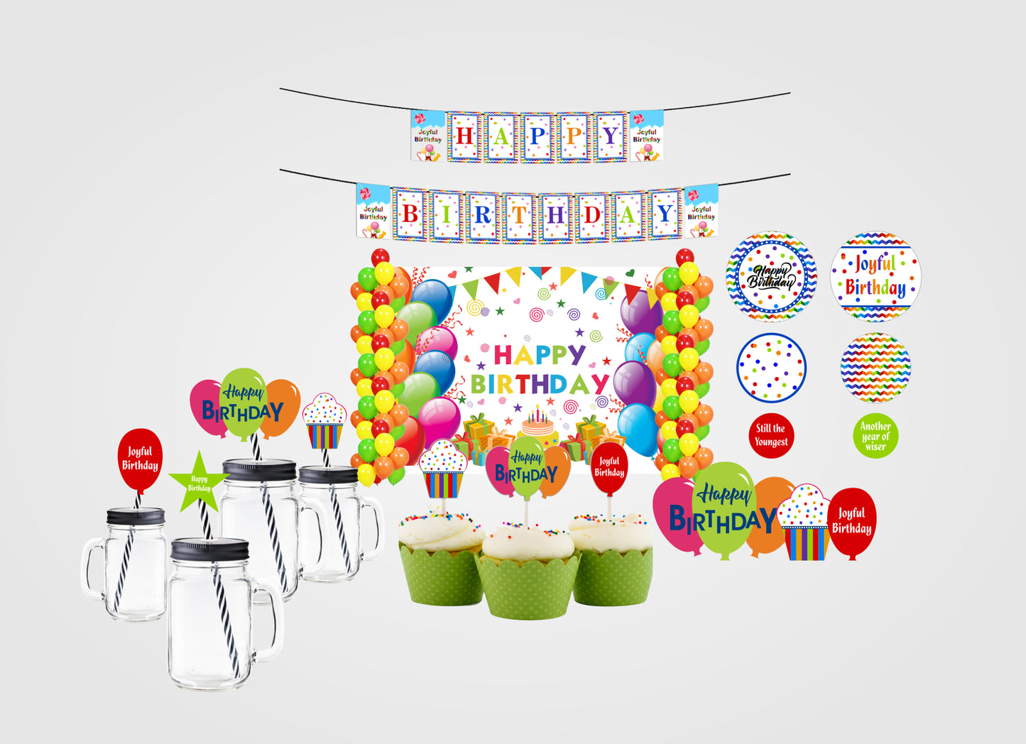Joyful Theme Complete Party Kit with Backdrop & Decorations