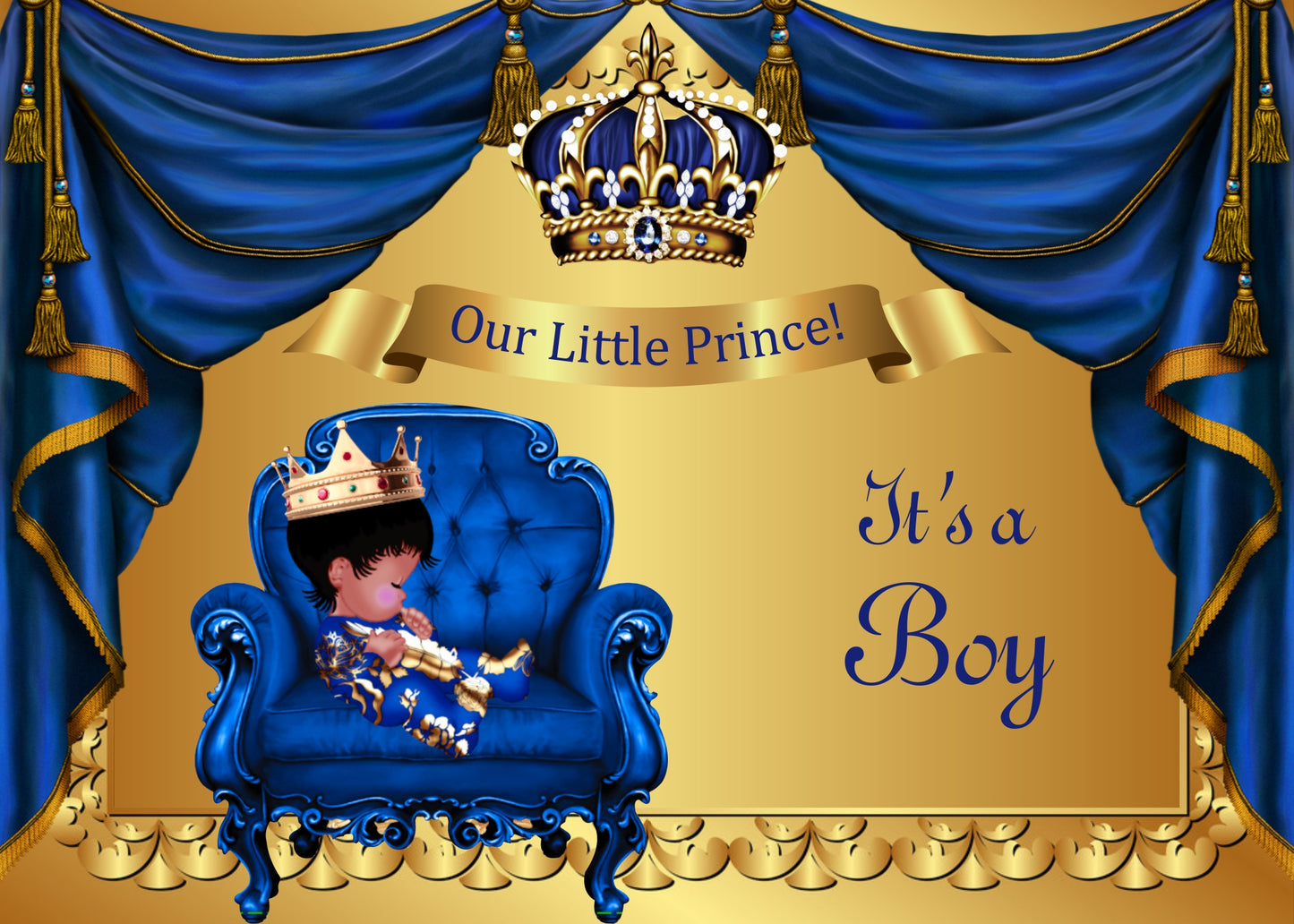 Personalize Crown Prince Birthday Party Backdrop Banner