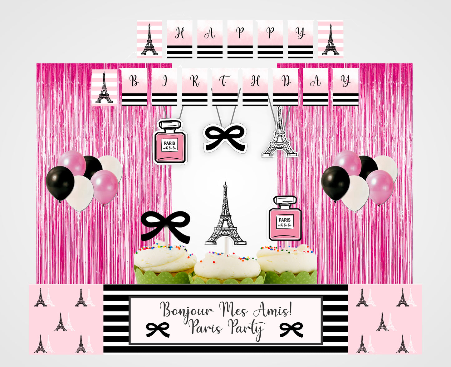 Oh La La Paris Theme Birthday Complete Party Kit with Backdrop & Decorations
