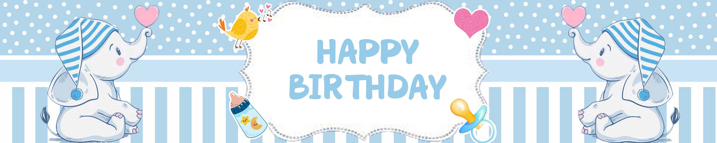 Elephant Theme Birthday Long Banner for Decoration
