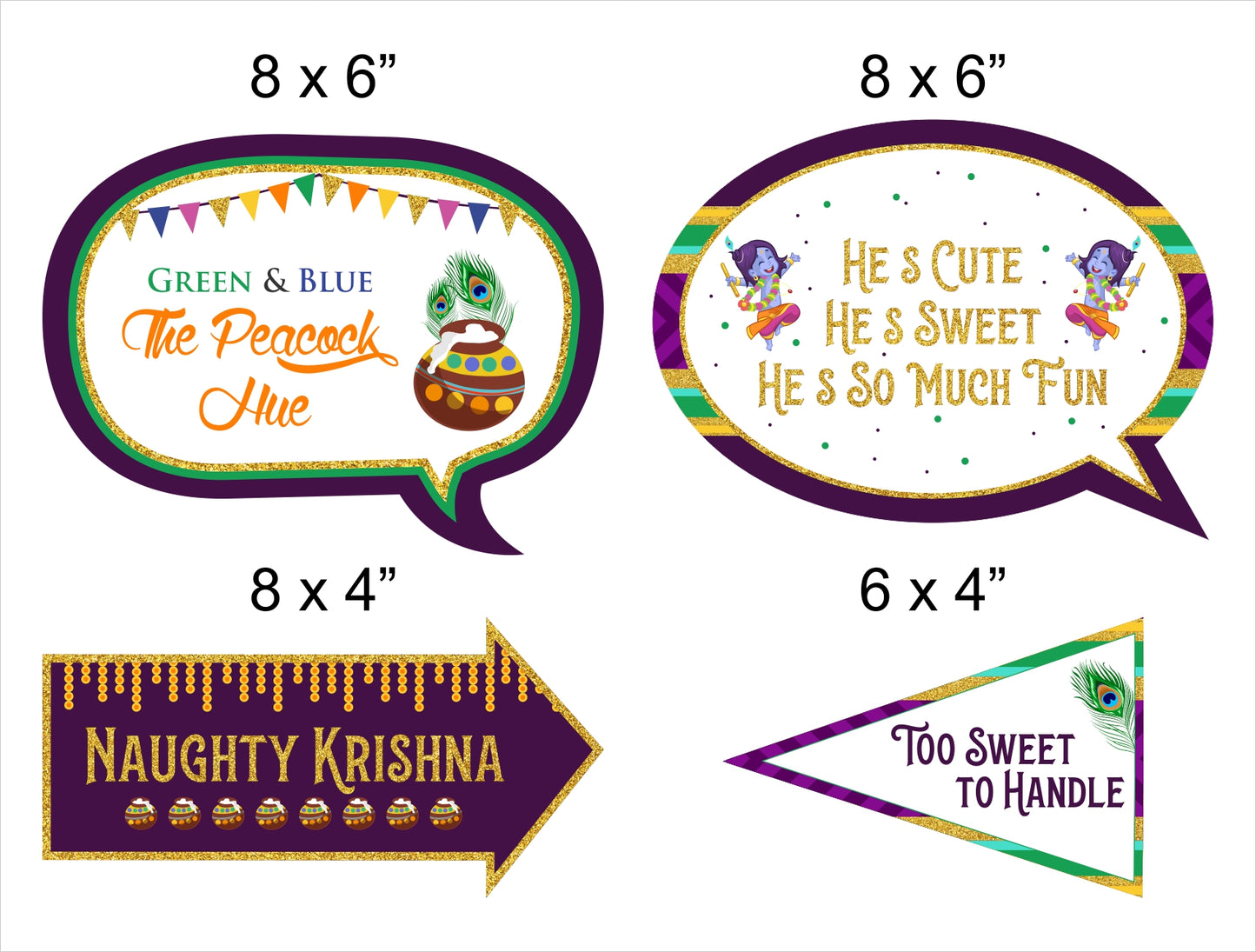 “Little Krishna /Janmashtami"- Party Photo Booth Props Kit- Set Of 10