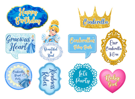 Cinderella Theme Birthday Party Photo Booth Props Kit
