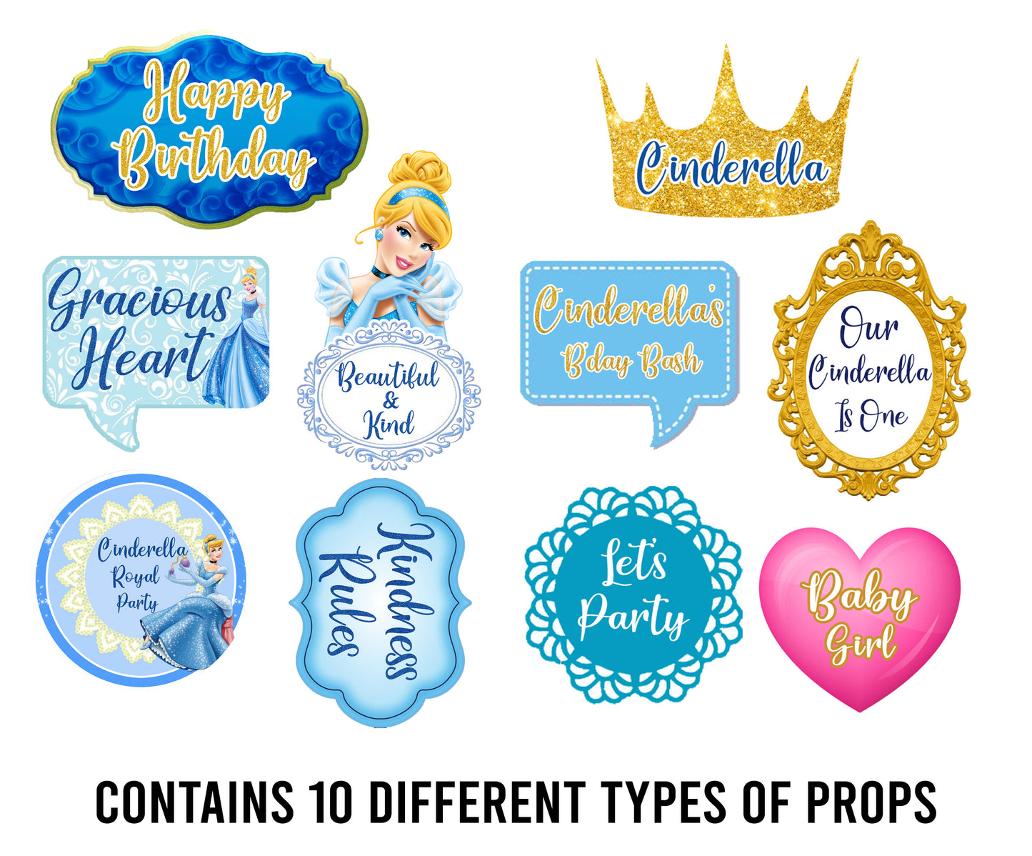 Cinderella Theme Birthday Party Photo Booth Props Kit