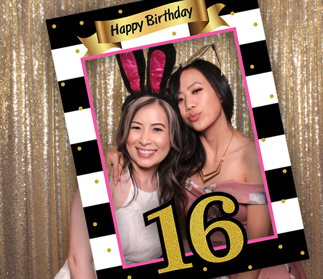 16th Birthday Party Selfie Photo Booth Frame & Props