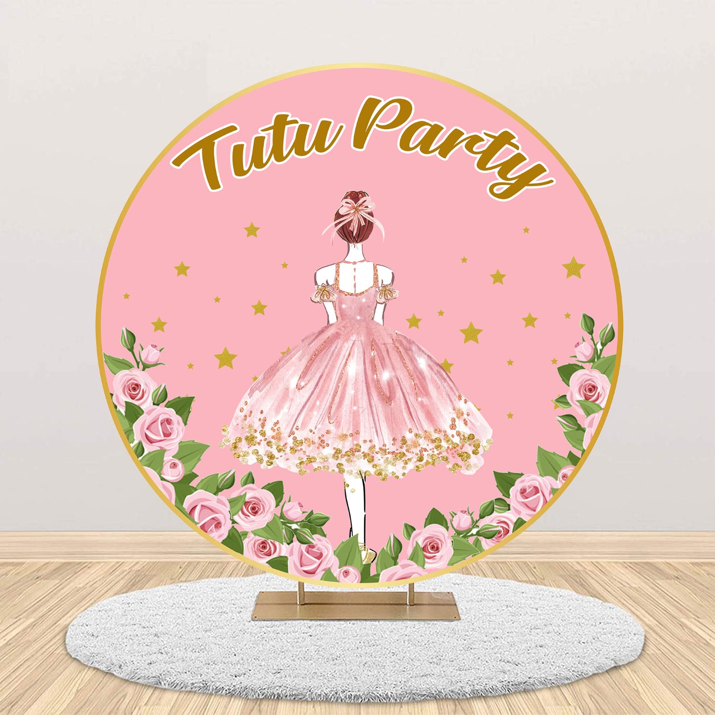 Ballerina Theme Round Birthday Party Backdrop