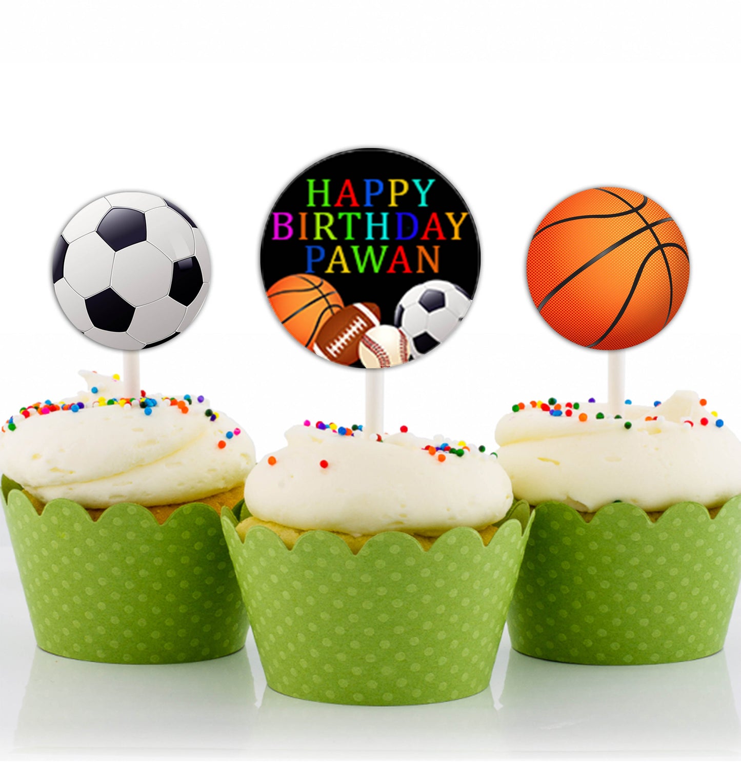 Sports Theme Birthday Party Cupcake Toppers for Decoration