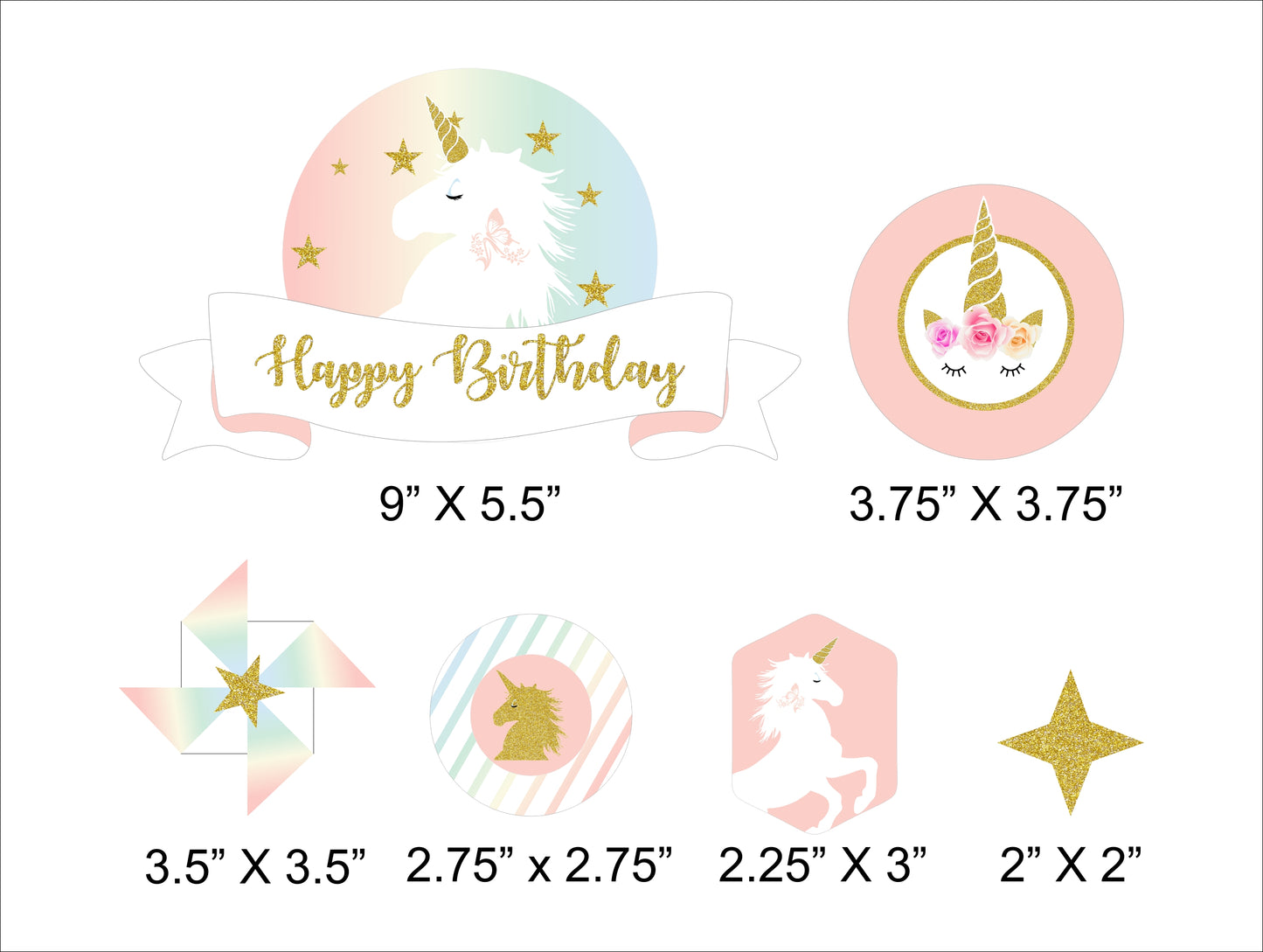 Unicorn Theme Birthday Party Cake Toppers for Decoration