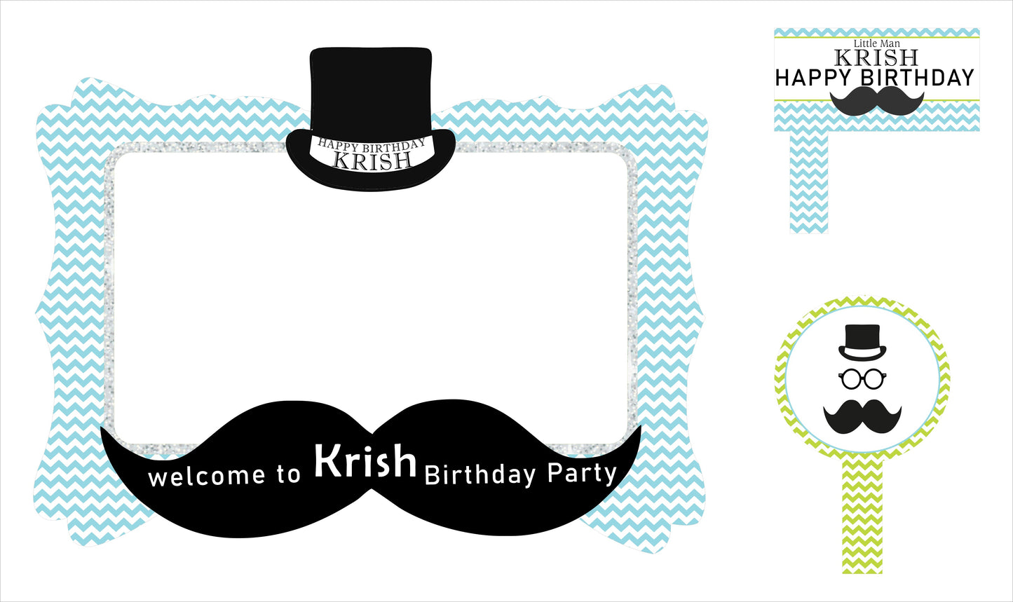 Little Man Theme Birthday Party Selfie Photo Booth Frame & Props