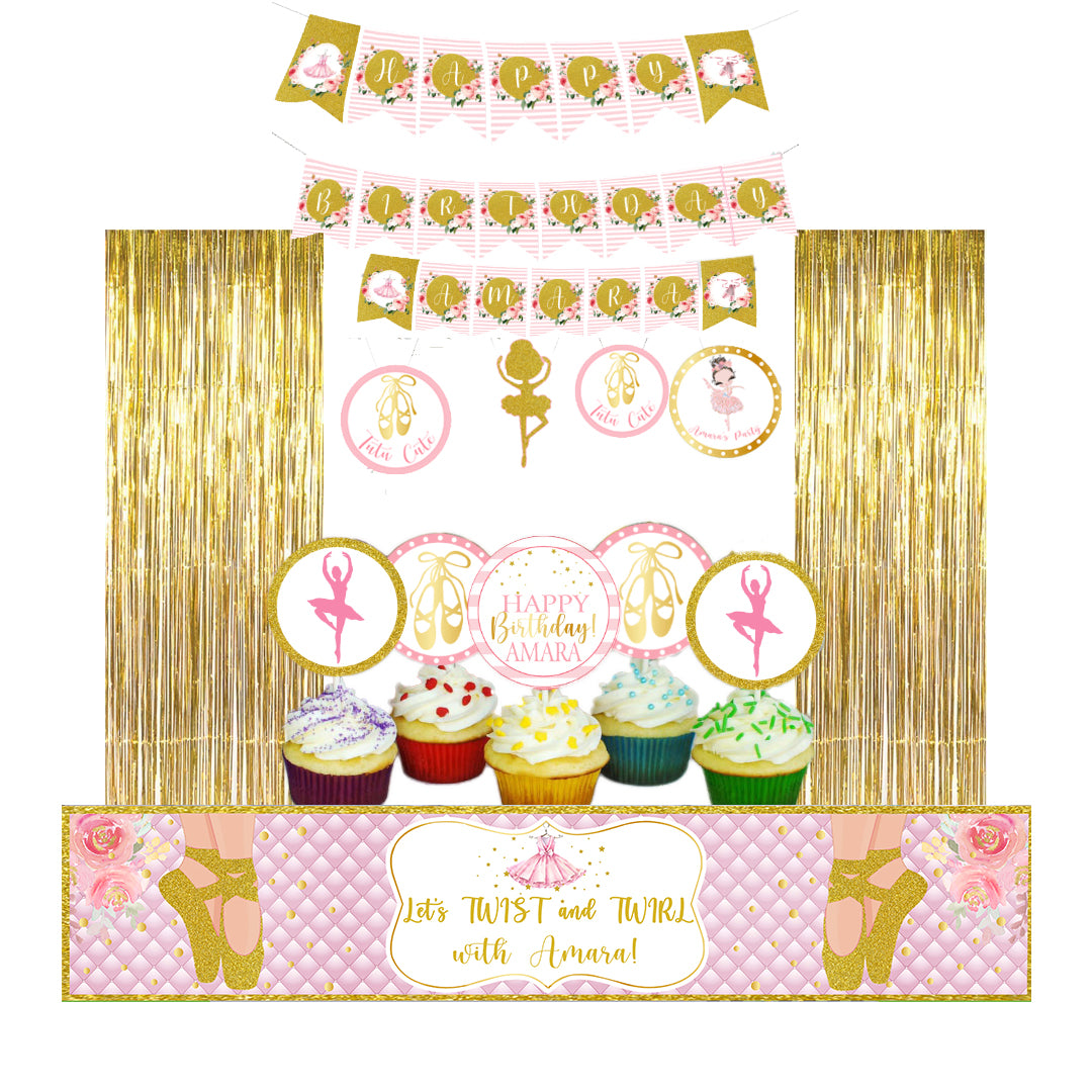 Ballerina Theme Birthday Party Decoration Kit With Foil Curtain