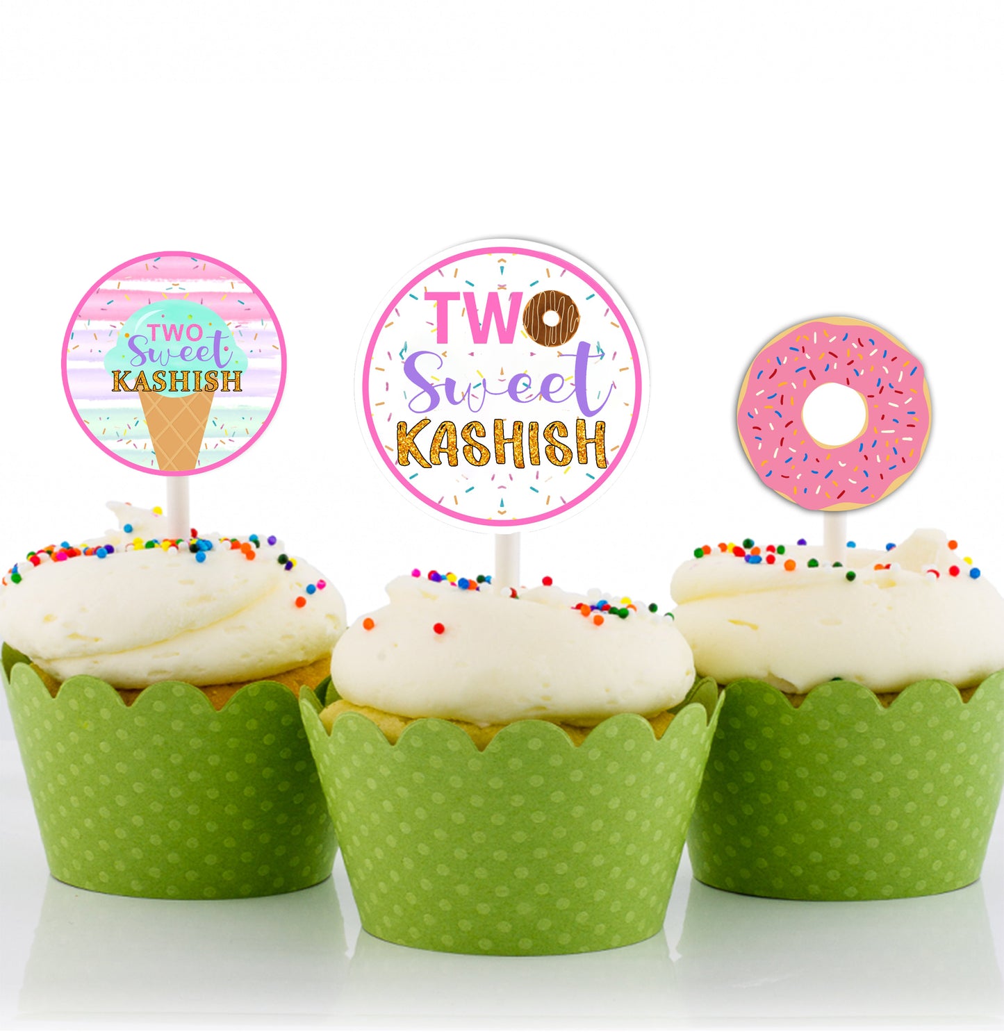 Two Sweet Theme Birthday Party Cupcake Toppers for Decoration