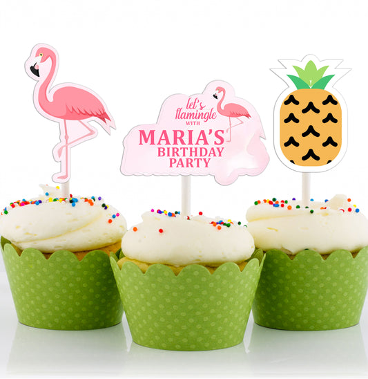 Flamingo Theme Birthday Party Cupcake Toppers for Decoration
