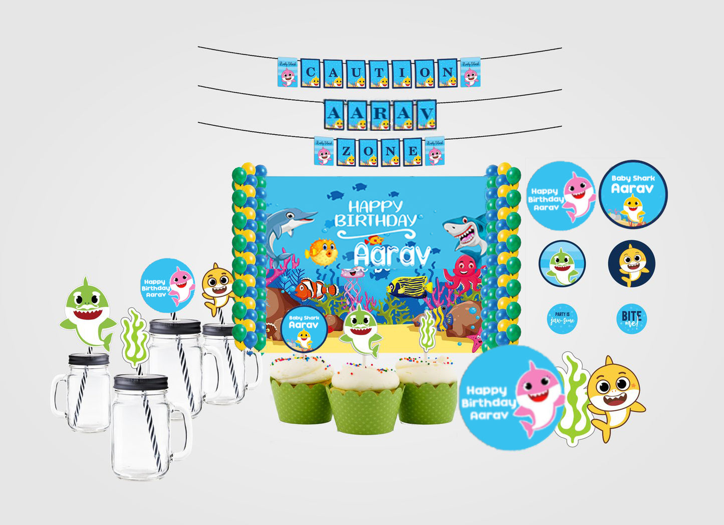 Baby Shark Theme Birthday Complete Party Kit with Backdrop & Decorations