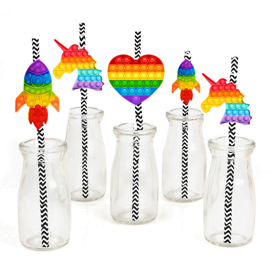 Pop It Theme Birthday Party Paper Decorative Straws