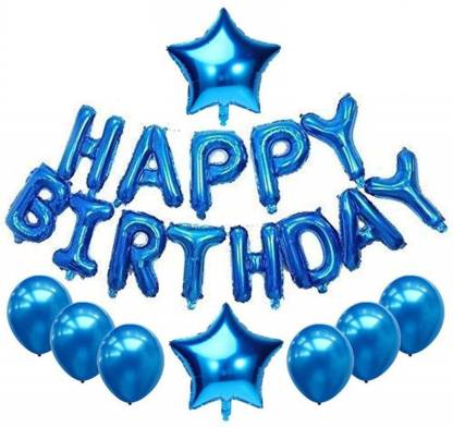 Birthday Decorations - Happy Birthday Banner Blue ,Stars Blue And Metallic Blue Balloons