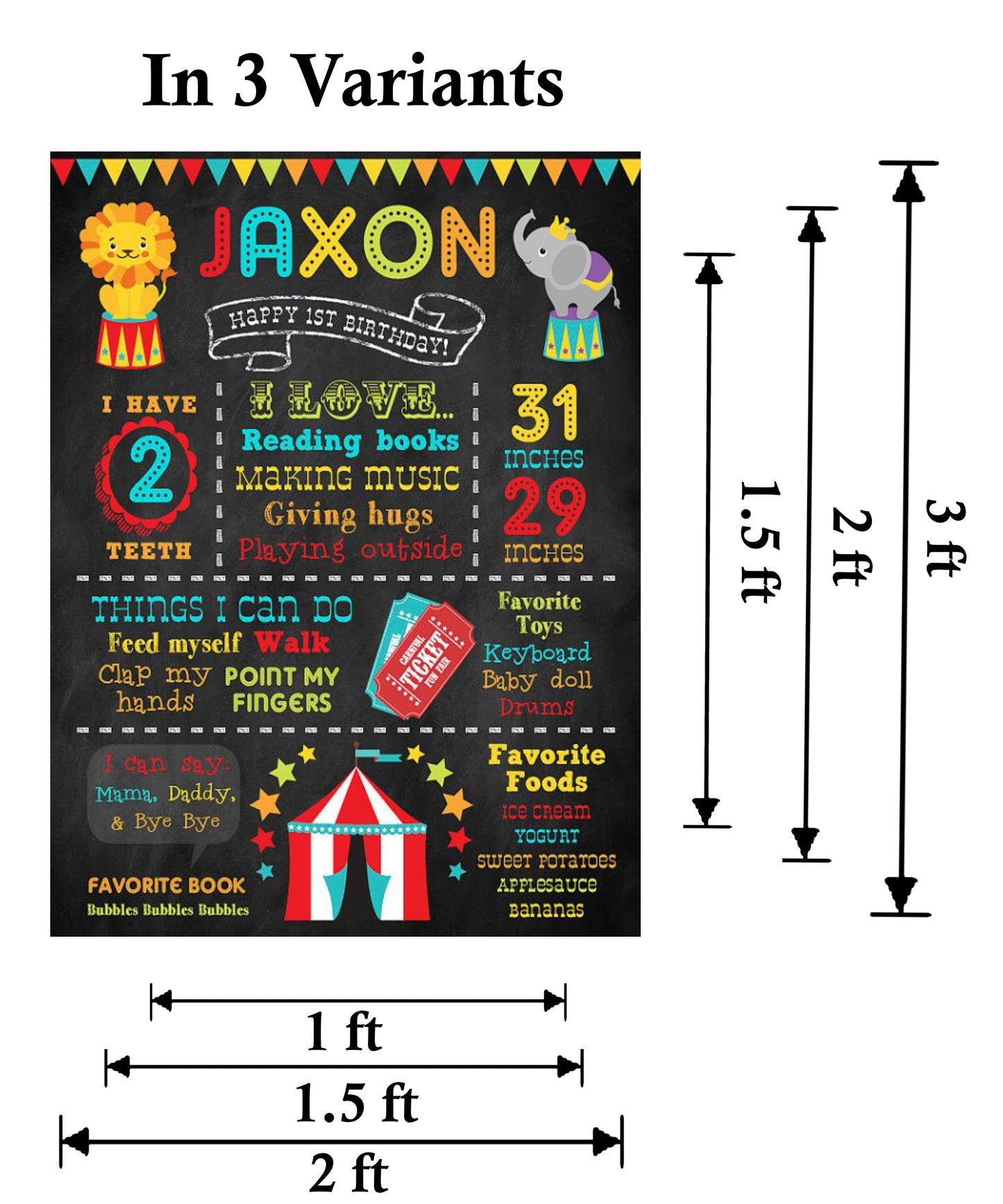 Carnival Theme Customized Chalkboard/Milestone Board for Kids Birthday Party