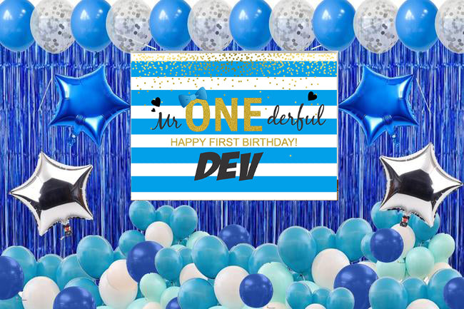 One is Fun Theme Birthday Party Decoration Kit with Backdrop & Balloons