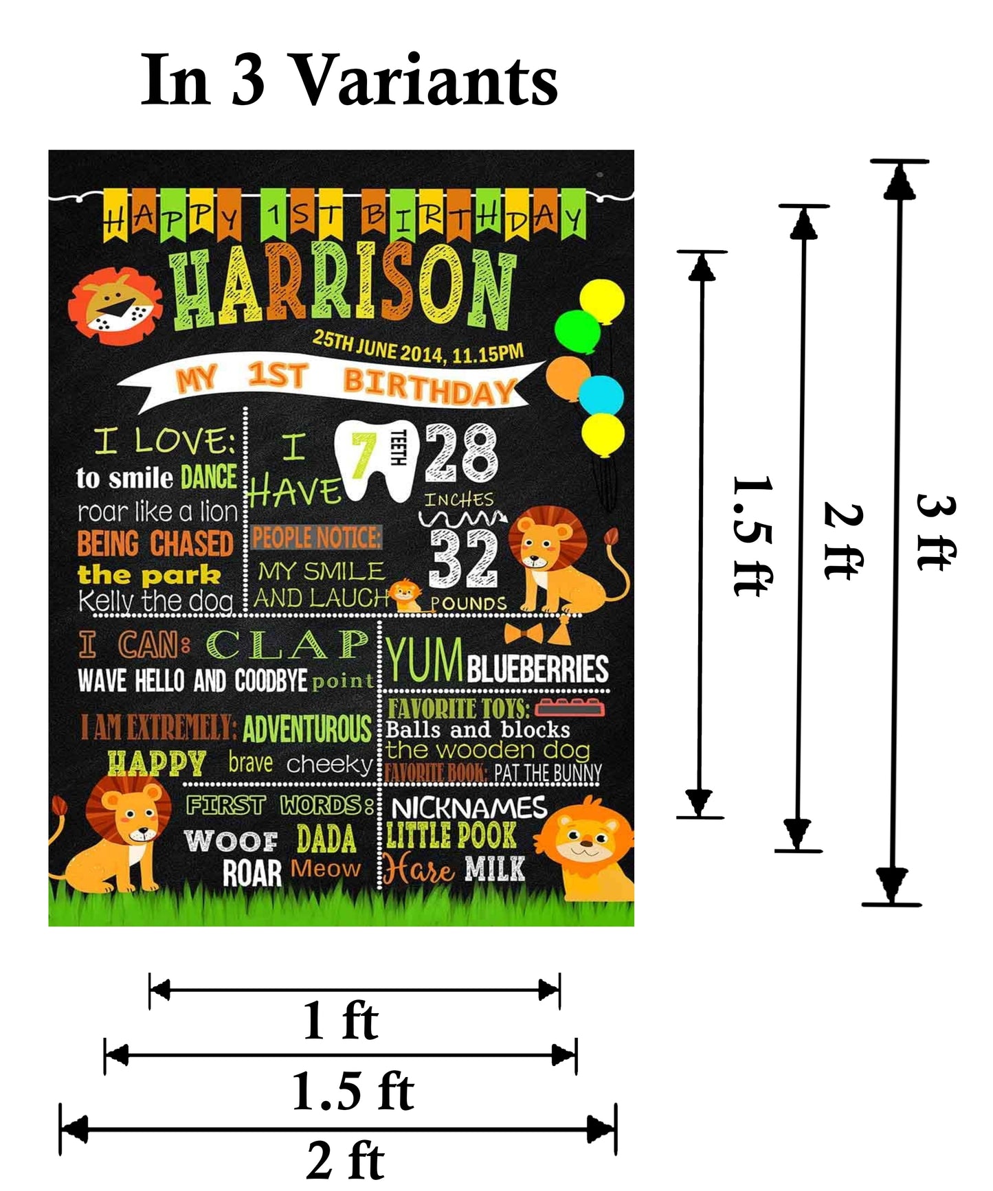 Jungle Customized Chalkboard/Milestone Board for Kids Birthday Party