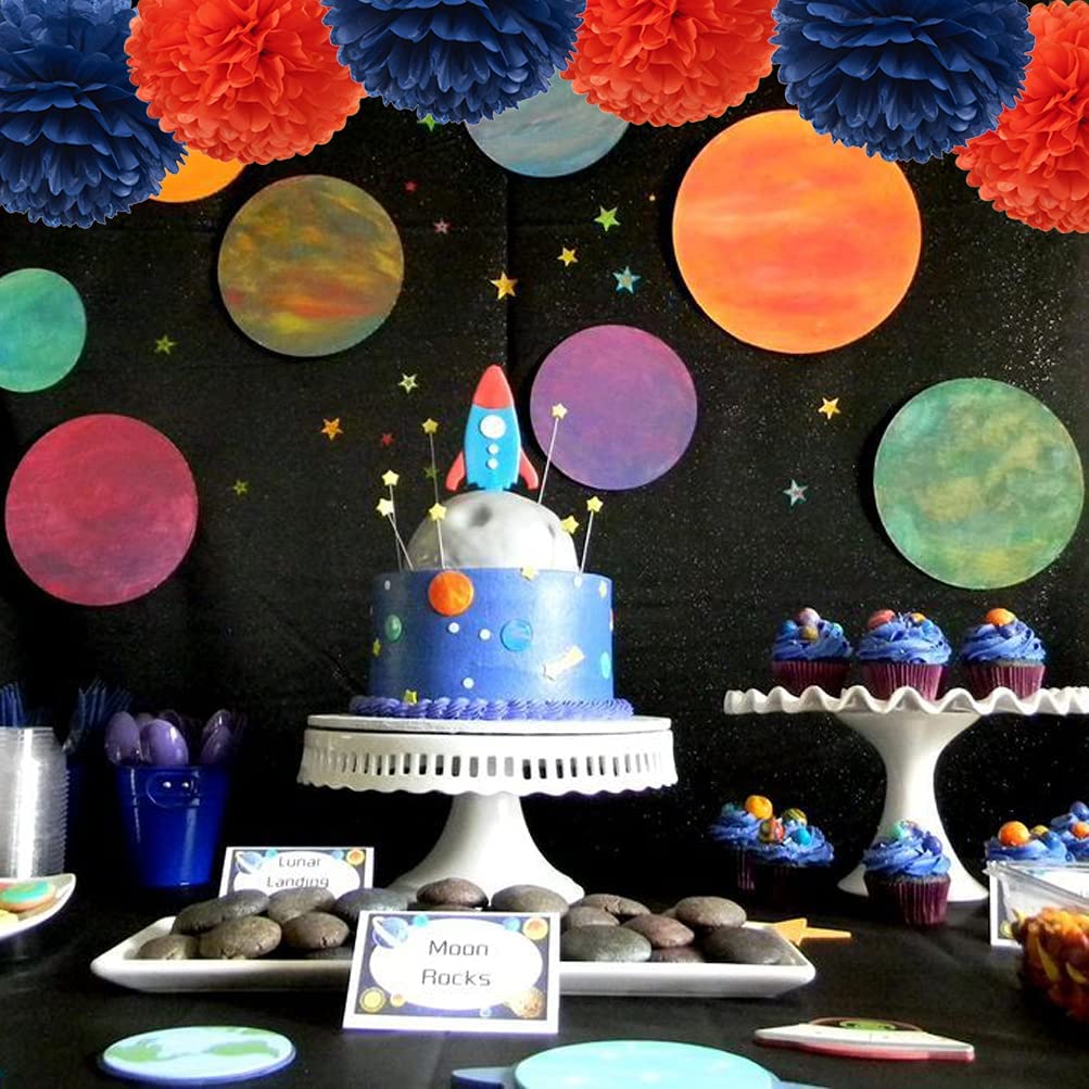 Orange and Blue Paper Flower Tissue Pom Poms Party Favor Supplies