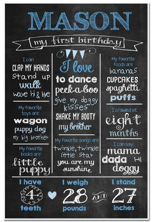 1st Birthday Boy Theme Customized Chalkboard/Milestone Board for Kids Birthday Party