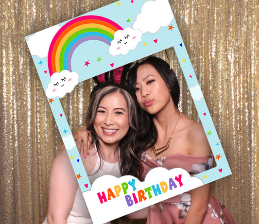 Rainbow Theme Birthday Party Selfie Photo Booth Frame & Props