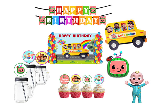 Cocomelon Theme Birthday Party Combo Kit with Backdrop & Decorations