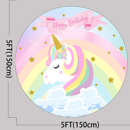 Unicorn Round Birthday Party Backdrop Cake Table Decoration Background