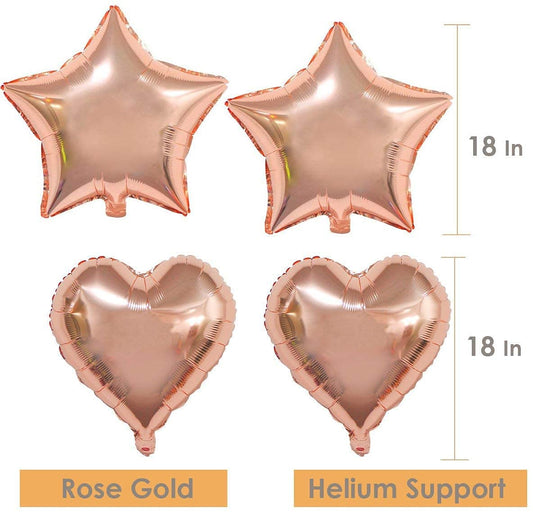 Birthday Party Decorations Kit Happy Birthday Balloons Banner, Heart & Star Foil Balloons, Latex Balloons and Confetti Balloons, Metallic Foil Fringe Curtains Photo Backdrop (Rose Gold)