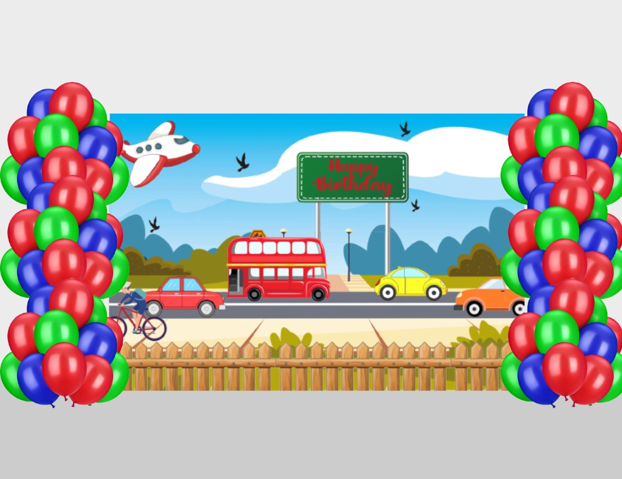 Transport Theme Decoration Kit With Backdrop And Balloons