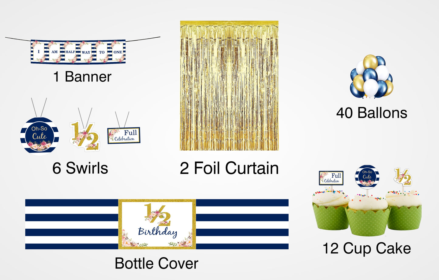 Half Birthday Decoration Kit With Foil Curtain (Boys)