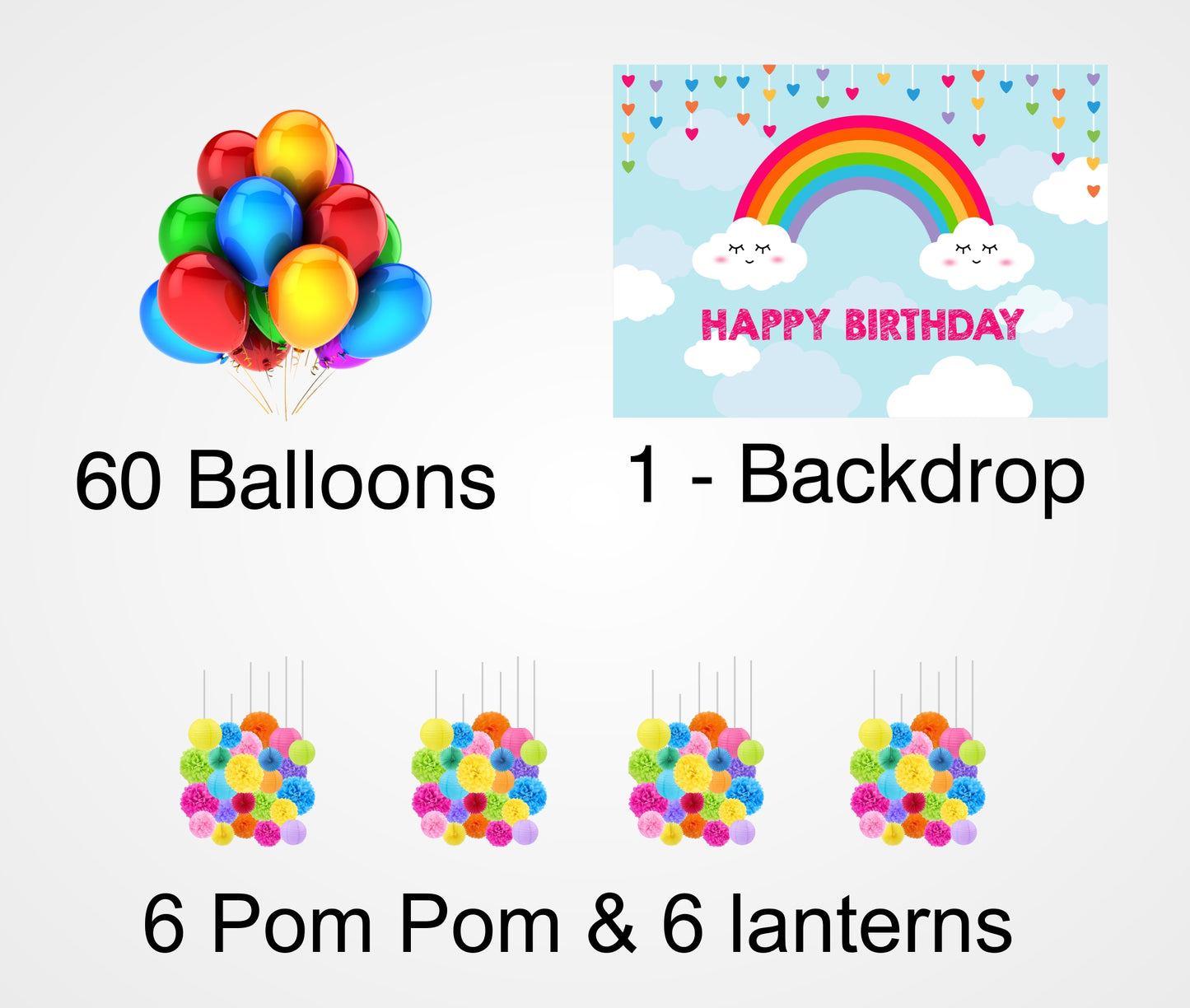 Rainbow Theme Birthday Party Complete Decoration Kit