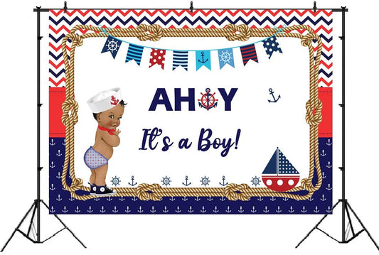 Nautical Ahoy Theme Birthday Party Backdrop
