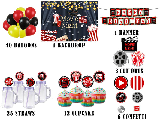 Movie Night Theme Decoration Kit with Backdrop and Decorations