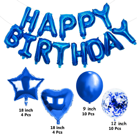 16 Inch Birthday Banner Balloon Letter Foil Party Decoration Bunting 18 Inch Star Heart Foil Latex Balloons Helium Confetti Balloons for Wedding Anniversaries blue