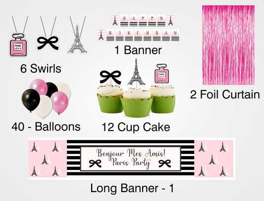 Oh La La Paris Theme Birthday Complete Party Kit with Backdrop & Decorations