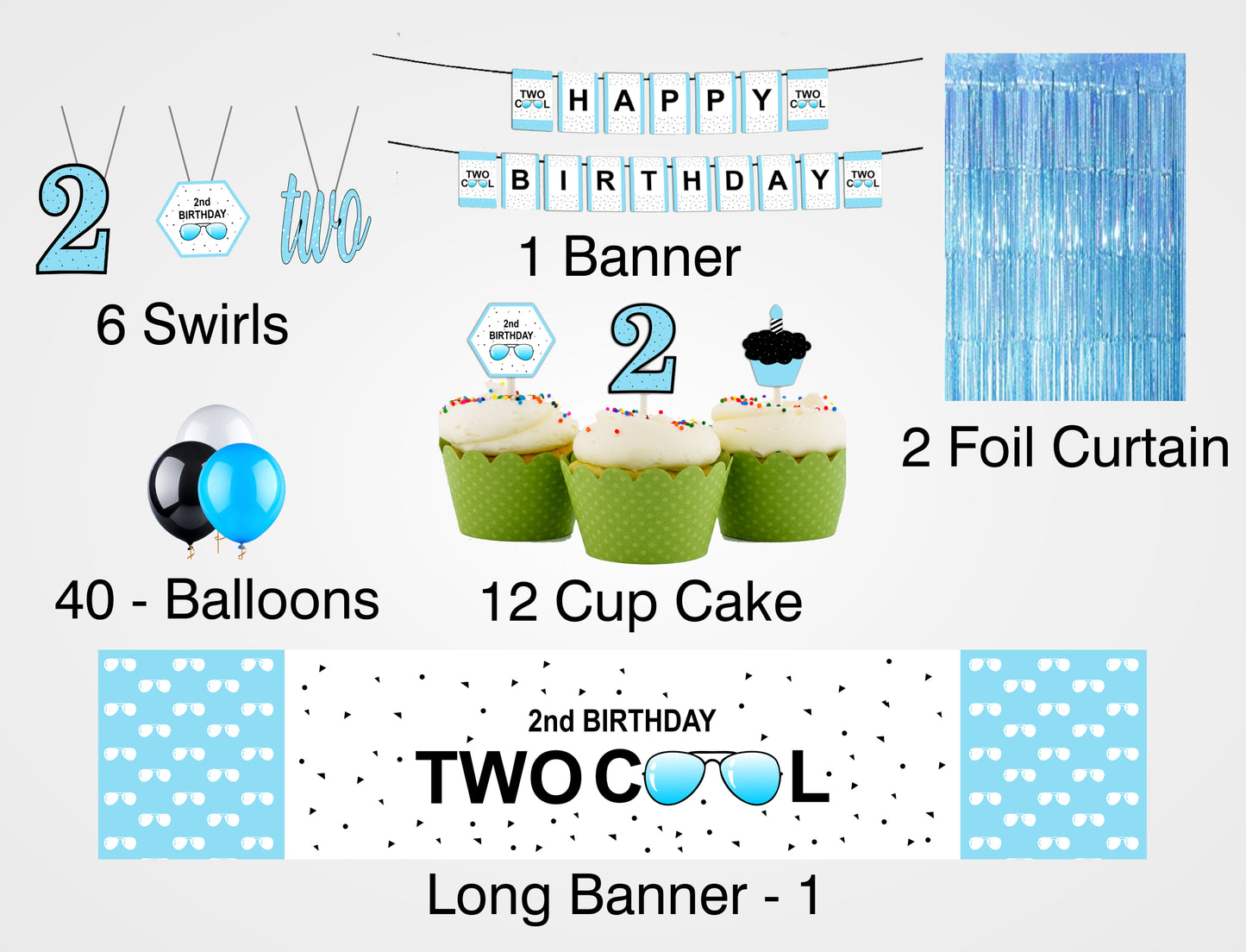 Two Cool Theme Birthday Complete Party Kit with Backdrop & Decorations