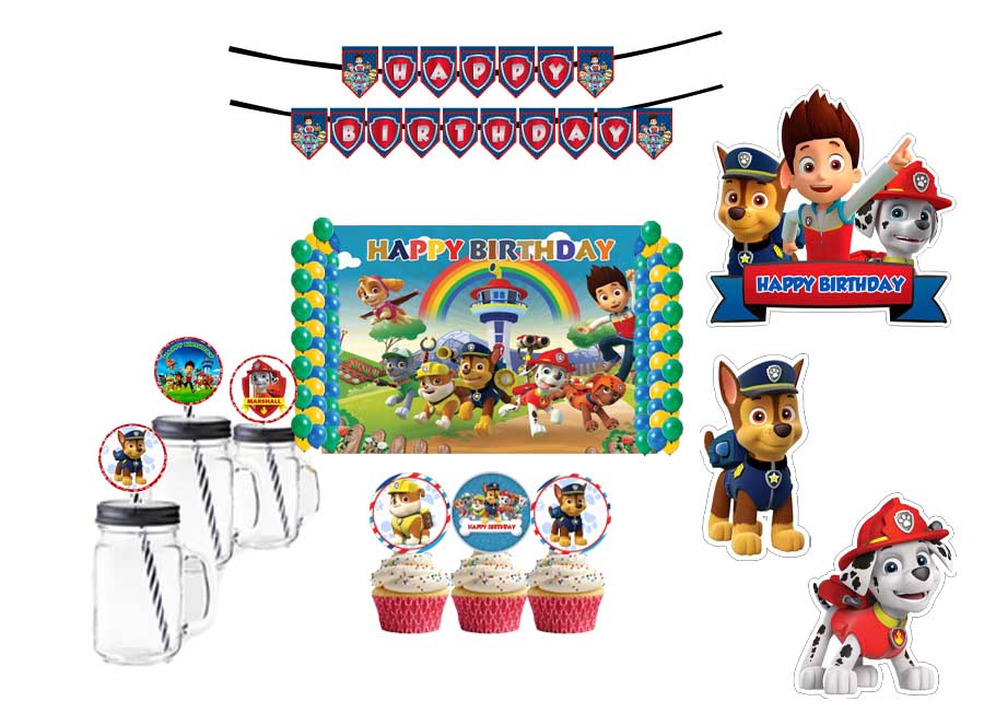 Paw Patrol Theme Birthday Party Combo Kit with Backdrop & Decorations