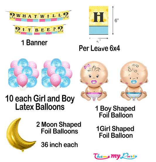 What Will It Bee Baby Shower Decoration Combo for Banner and Metallic Printed Baby Shower Balloons and Foil Balloons