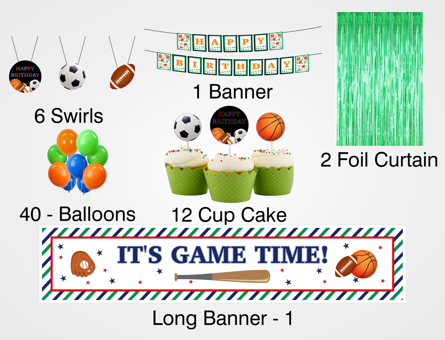 Sports Theme Birthday Complete Party Kit with Backdrop & Decorations