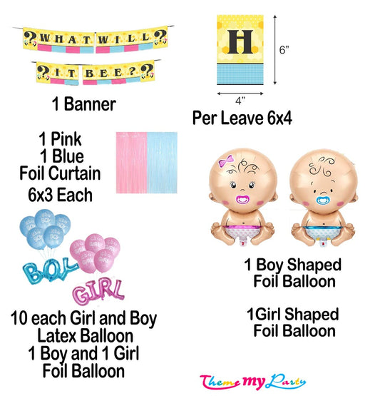 What Will It Bee Baby Shower Decoration Combo for Banner and Printed Blue, Pink Balloons