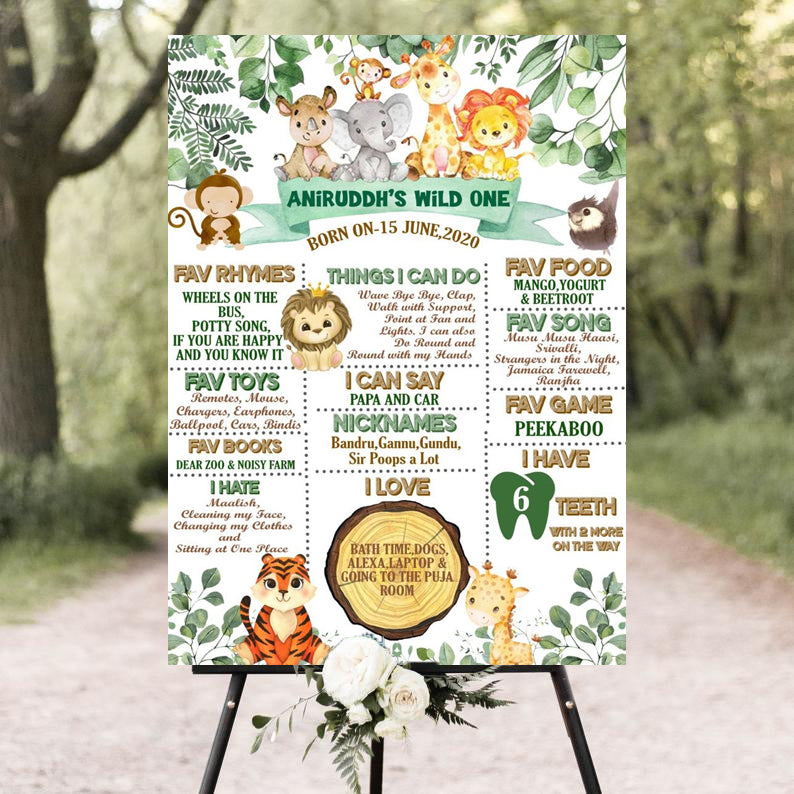 Jungle Safari Customized Chalkboard Milestone Board for Kids Birthday Party