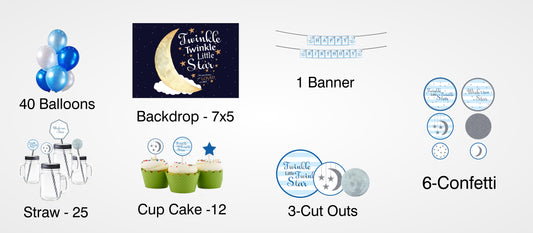 Twinkle Twinkle Little Star Birthday Party Complete Kit with Backdrop & Decorations