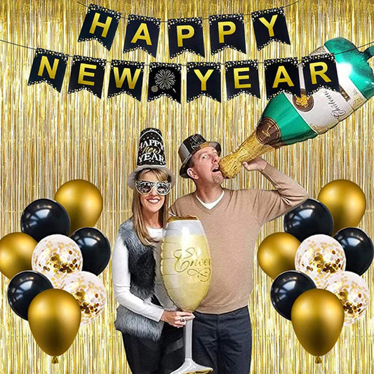 New Year Foil Letter Balloons with Banner for Decorations