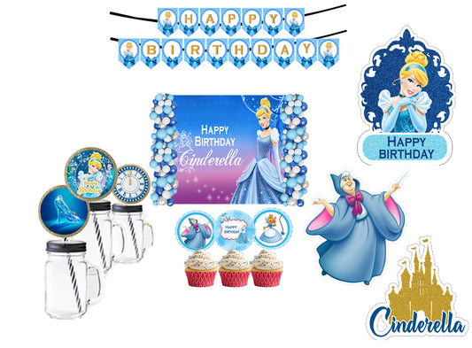 Cinderella Theme Birthday Party Combo Kit with Backdrop & Decorations