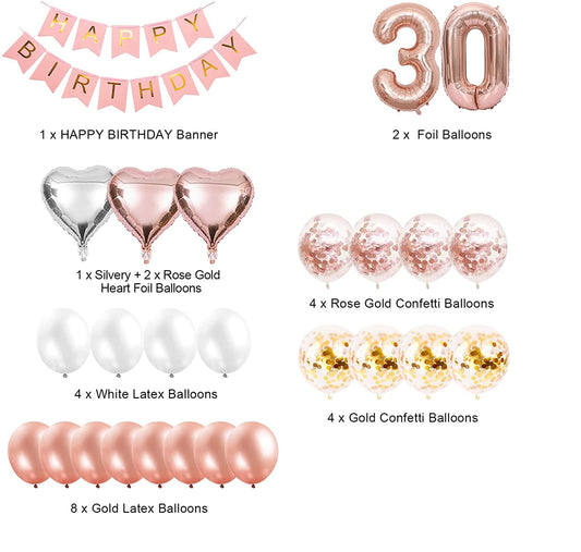 Rose Gold 30th Birthday Party Supplies for Women Birthday