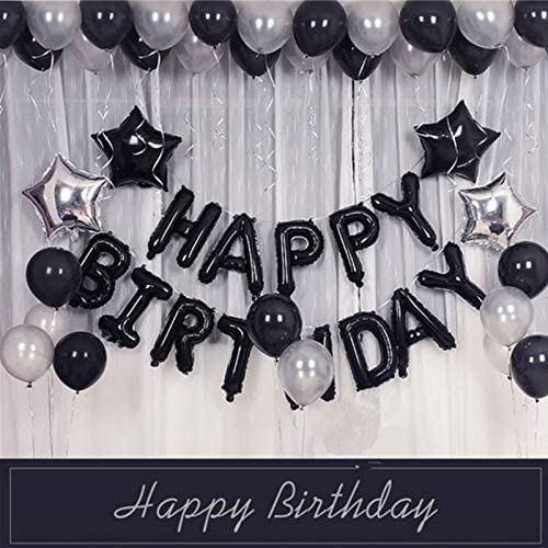 Black Happy Birthday Balloon Banner Self Inflated Black 16 inch Letters Foil & 2 Pack Large 18 Inch Black Stars Ballloons for Birthday Party Decorations Supplies