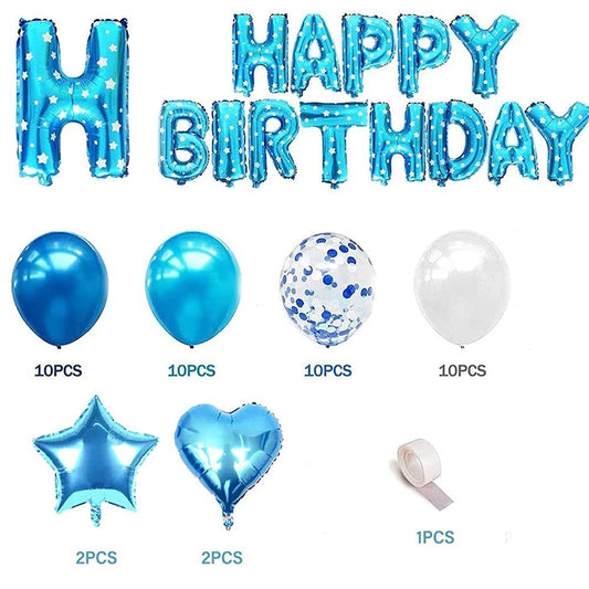 Birthday Party Decoration Boys, Blue Happy Birthday Banner Confetti Balloon Heart Star Balloon Birthday Table Confetti for Baby Shower Kid Girl Man Birthday Supplies (Happy Birthday)