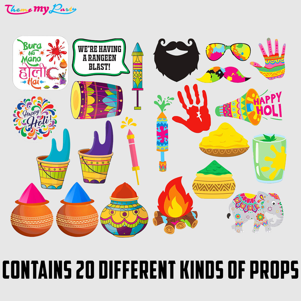 Holi Party Photo Booth Prop Set