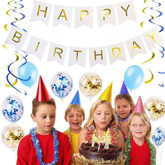 Blue Gold Party Balloons And Decorations Combo Party Kit